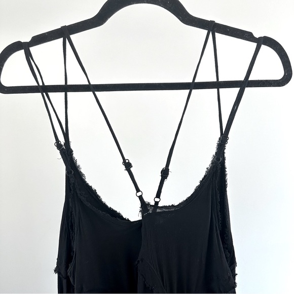 Black Flowy Layered Mini Dress Asymmetrical Hem Double Cross Back Straps Small - Picture 10 of 12
